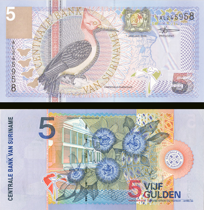 Suriname - 5 Gulden - P-146 - 2000 dated Foreign Paper Money